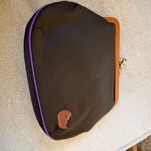 Dooney & Bourke Black Makeup Toiletry Bag with Purple Piping and Brown Trim